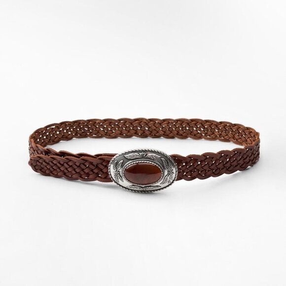 ZARA Accessories - NWT ZARA LEATHER BELT WITH HEWN BUCKLE BROWN